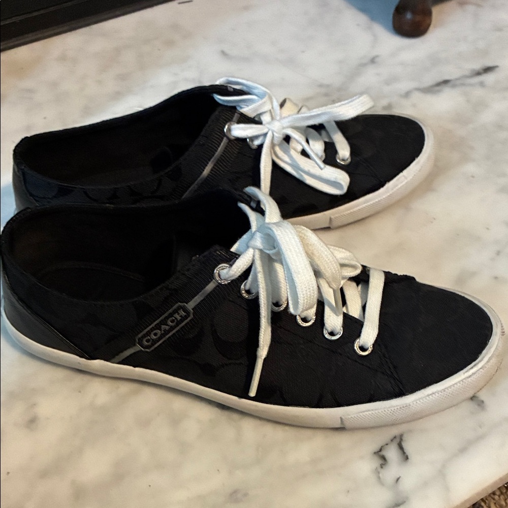 Coach Black Canvas Low-Top Sneakers with White Laces - Picture 7 of 7